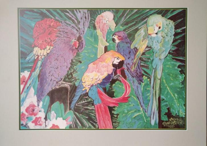 SARA EYESTONE - PARROT JUNGLE - 1988 - Kunstdruk, Antiek en Kunst, Kunst | Litho's en Zeefdrukken, Ophalen