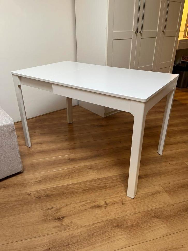 Uitschuifbare houten tafel wit eettafel 4 persoons, Huis en Inrichting, Tafels | Eettafels, Gebruikt, 50 tot 100 cm, 100 tot 150 cm