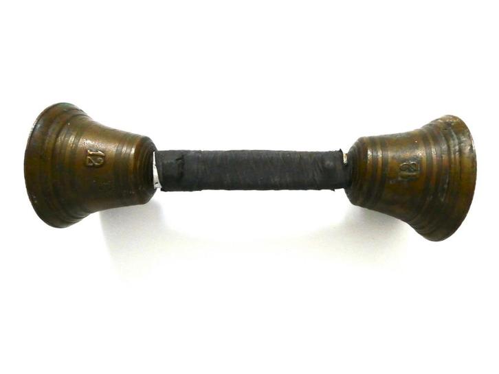Dubbele bronzen bel no. 12 handbel schoolbel met luide klank, Antiek en Kunst, Antiek | Koper en Brons, Ophalen of Verzenden
