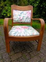 Art Deco eiken lage fauteuil met stoffen zitting /rugleuning, Antiek en Kunst, Antiek | Meubels | Stoelen en Banken, Ophalen