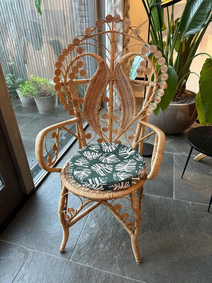 Pauwenstoel, Huis en Inrichting, Stoelen, Zo goed als nieuw, Eén, Riet of Rotan, Stof, Bruin, Ophalen