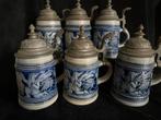 6 stuks Antieke Westerwald Bierpullen met Tinnen Deksel, Antiek en Kunst, Ophalen of Verzenden