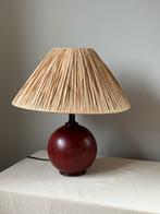 Vintage houten bollamp rosewood met nieuwe raffia kap h42cm, Ophalen of Verzenden, Zo goed als nieuw, Vintage japandi, Minder dan 50 cm