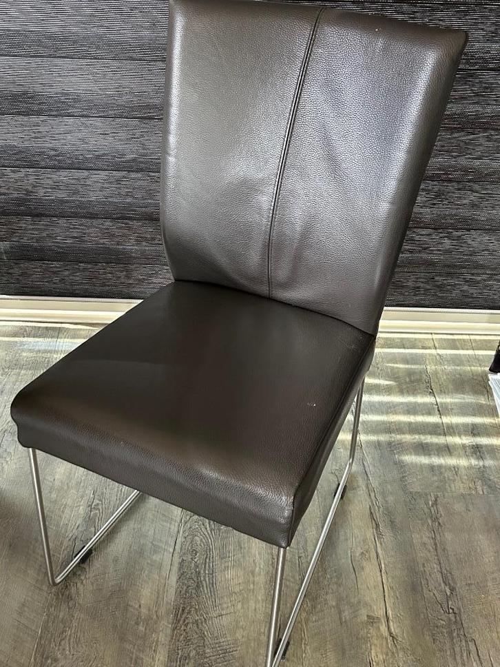6 leren eetkamerstoelen, Huis en Inrichting, Stoelen, Gebruikt, Vijf, Zes of meer stoelen, Leer, Metaal, Bruin, Ophalen