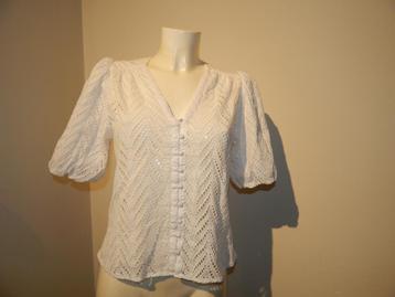 Dante 6 witte blouse pof mouwen open gewerkt schattig 2/M beschikbaar voor biedingen
