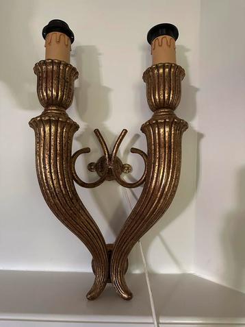 Vintage Regency Wandlamp - Goudkleurig Hout beschikbaar voor biedingen