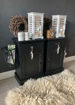 Nachtkastjes Black & Wood & Tuigleer Kastjes, Huis en Inrichting, Slaapkamer | Nachtkastjes, Ophalen of Verzenden, Zo goed als nieuw