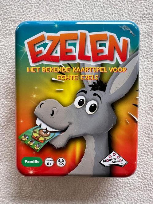 Ezelen kaartspel in blik, Hobby en Vrije tijd, Gezelschapsspellen | Kaartspellen, Zo goed als nieuw, Drie of vier spelers, Ophalen of Verzenden