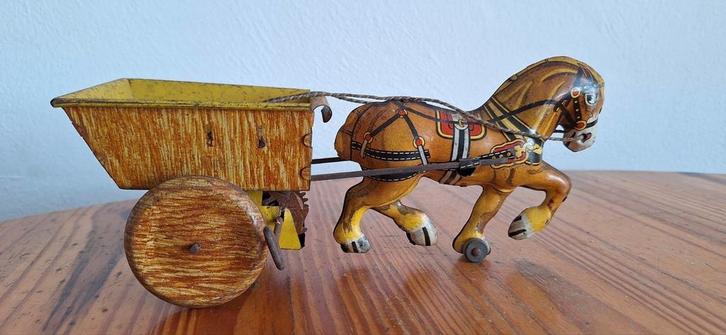 Blikken speelgoed paard met kar, Antiek en Kunst, Antiek | Speelgoed, Ophalen of Verzenden