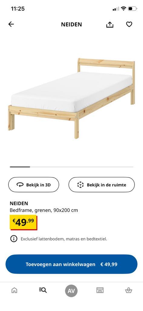 Hout 1-persoonsbed Ikea incl. lattenbodem en goede matras, Huis en Inrichting, Slaapkamer | Bedden, Zo goed als nieuw, Eenpersoons