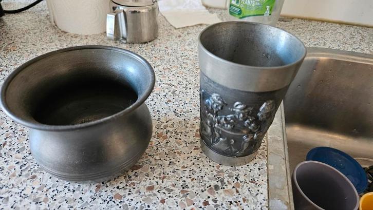 Tinnen Potje en Beker, Antiek en Kunst, Antiek | Tin, Ophalen of Verzenden