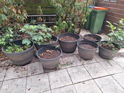 7 planten bakken buiten houtlook, Tuin en Terras, Bloembakken en Plantenbakken, Gebruikt, Kunststof, Minder dan 60 cm, Rond, Ophalen