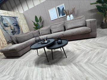 ZGAN XXL Ribstof Hoekbank - Taupe - 385 x 225 beschikbaar voor biedingen