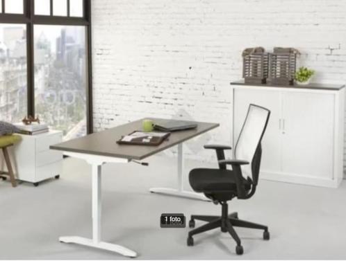 SlingerBureau 160x80cm Noten Blad - Witte poten, Huis en Inrichting, Bureaus, Nieuw, Bureau, In hoogte verstelbaar, Ophalen of Verzenden