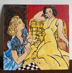 Schilderij van twee vrouwen met een schaakbord, Antiek en Kunst, Ophalen of Verzenden