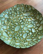 Glazen schaal, groen en goud, Ophalen of Verzenden, Gebruikt, Rond, Glas