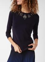 Warehouse fijngebreide navy blauw pullover trui, strass 38, Maat 38/40 (M), Blauw, Nieuw, Ophalen of Verzenden