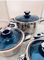 16-delige Pannenset + 24-delige Serviezen, Huis en Inrichting, Ophalen of Verzenden, Nieuw, Rvs, Pannenset