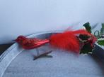 Vintage kerstbal vogeltje op clip rood297, Diversen, Kerst, *, Gebruikt, *, Ophalen of Verzenden