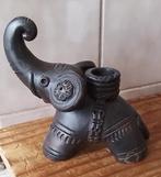 Vintage Terracotta olifant kandelaar uit India., Overige materialen, Gebruikt, Zwart, Ophalen of Verzenden