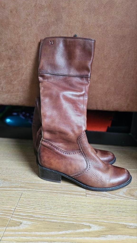 Bruine leren hoge laarzen met stretch, Kleding | Dames, Schoenen, Ophalen of Verzenden, Gedragen, Bruin, Hoge laarzen