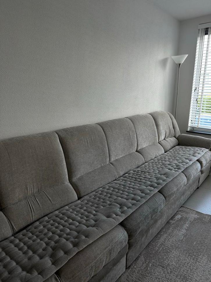 Grote Hoekbank - Stof, Huis en Inrichting, Banken | Bankstellen, Gebruikt, Hoekbank, Vierpersoons of meer, 300 cm of meer, 100 tot 125 cm