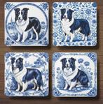 Border Collie Delfts Blauw onderzetters met houder, Ophalen of Verzenden, Nieuw, Glas of Kopje