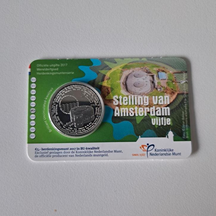 Stelling van Amsterdam Vijfje Coincard 2017 BU Kwaliteit, Postzegels en Munten, Munten | Nederland, Losse munt, Euro's, Ophalen of Verzenden
