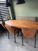 Eettafel met eetbank en 4 stoelen plus salontafel mangohout, Ophalen, 50 tot 100 cm, Zo goed als nieuw, Vijf personen of meer