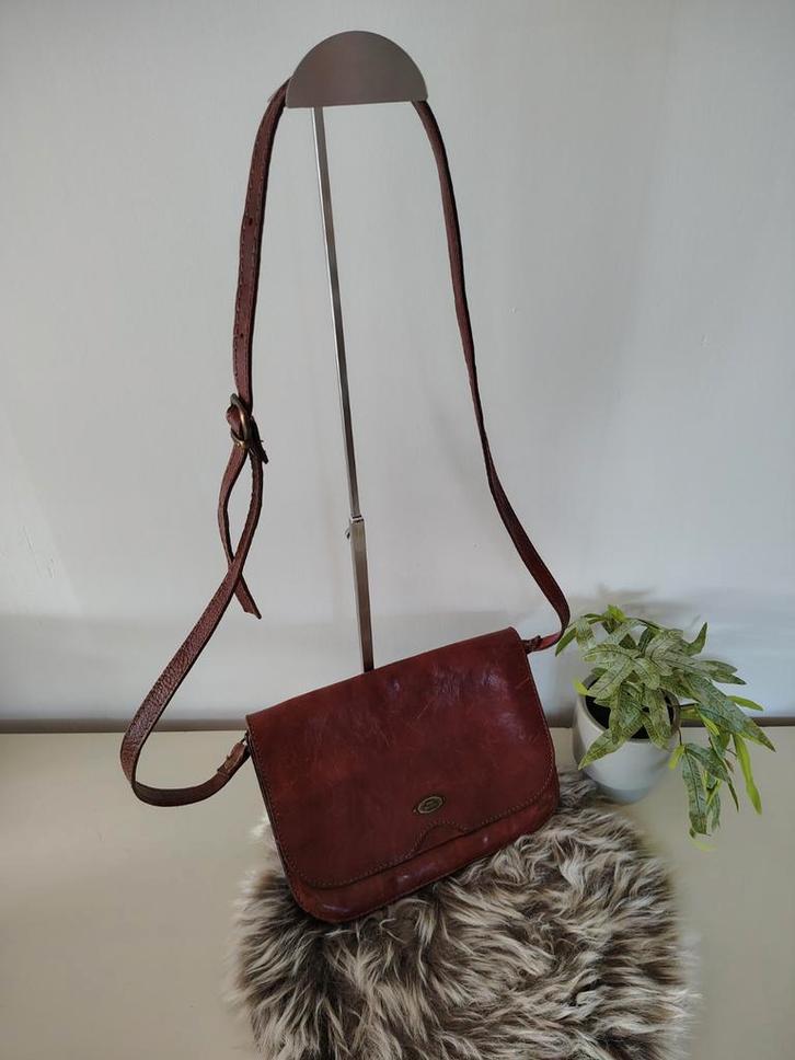 Vintage The Trend leren schoudertas Made in Italy, Sieraden, Tassen en Uiterlijk, Tassen | Damestassen, Gebruikt, Bruin, Ophalen of Verzenden