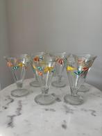 Set van 6 retro ijscoupes met parasolprint, Glas of Glazen, Gebruikt, Ophalen of Verzenden, Glas