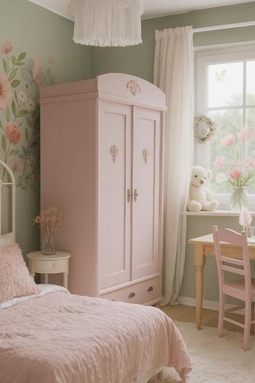 Prachtige authentieke sfeervolle kledingkast Pink Clay 1930 beschikbaar voor biedingen