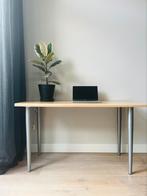 Bureau met metalen poten 130 x 60, buro desk hout look, Ophalen, Gebruikt