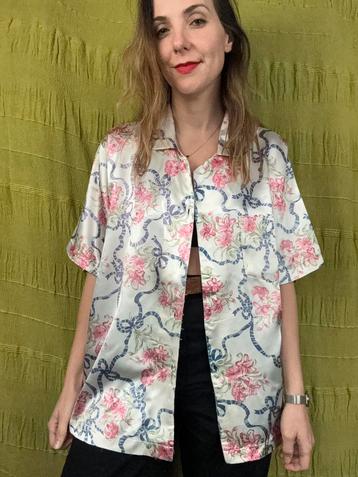 Vintage pyjama blouse- glimmend - bloemenprint/print 40/L beschikbaar voor biedingen