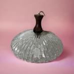 Vintage glazen luster / hanglamp met hout accent, Antiek en Kunst, Ophalen