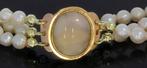Maansteen 18k gouden antiek slot armband parels dames, Voordeelsieraden, Ophalen of Verzenden, Zo goed als nieuw, Met edelsteen