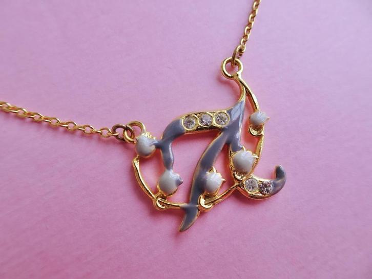 jwg Vintage 70s Art Nouveau st emaille ketting goud kl paars, Sieraden, Tassen en Uiterlijk, Antieke sieraden, Ketting, Overige materialen