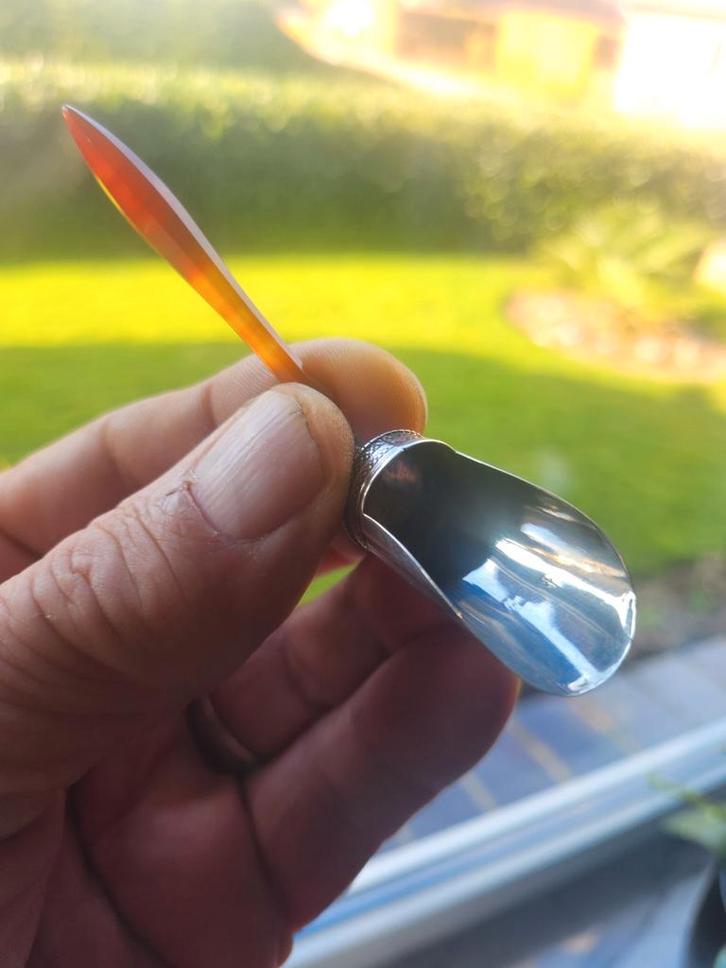 Antiek Zilveren Suikerschepje Carneool Handvat, Antiek en Kunst, Antiek | Bestek, Ophalen of Verzenden
