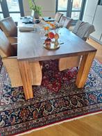 eettafel walnoten met 6 leren stoelen, Ophalen, 100 tot 150 cm, 200 cm of meer, Zo goed als nieuw