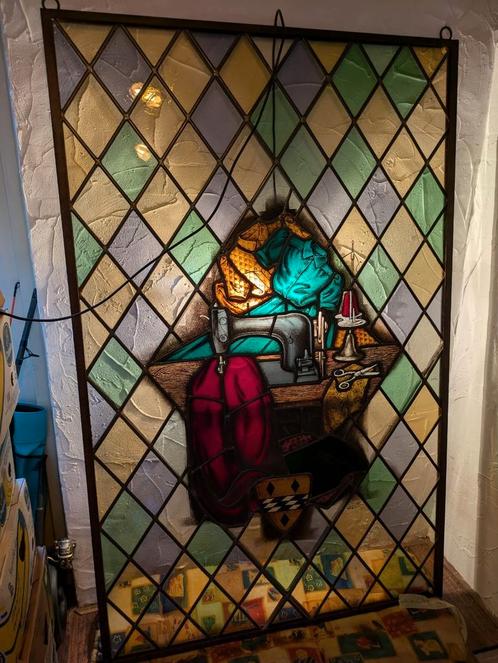 Tk 2 hele grote unieke antieke unieke glas in lood ramen., Antiek en Kunst, Antiek | Glas en Kristal, Ophalen