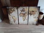 Wereldkaart drieluik, Huis en Inrichting, Woonaccessoires | Schilderijen, Tekeningen en Foto's, Ophalen, Minder dan 50 cm, Zo goed als nieuw