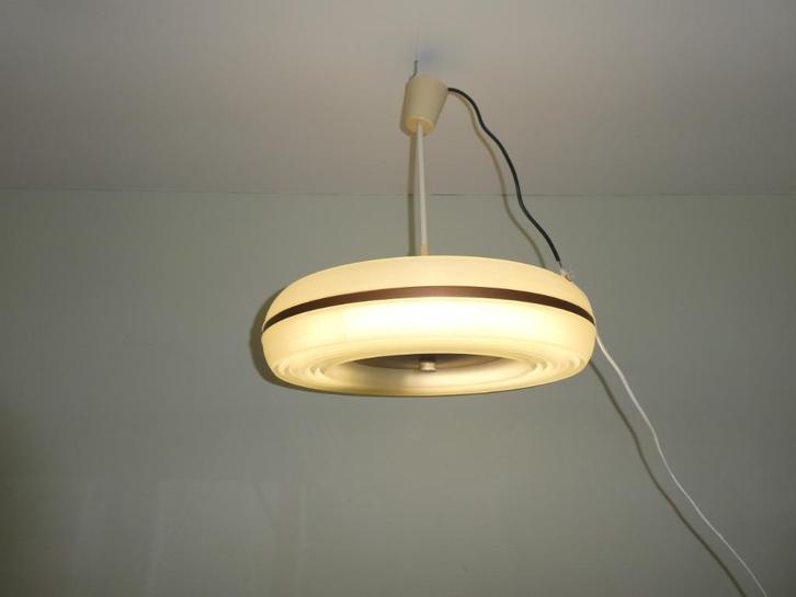 Retro vintage jaren 60 kunststof Ufo hanglamp, Huis en Inrichting, Lampen | Plafondlampen, Gebruikt, Kunststof, Metaal, Ophalen of Verzenden