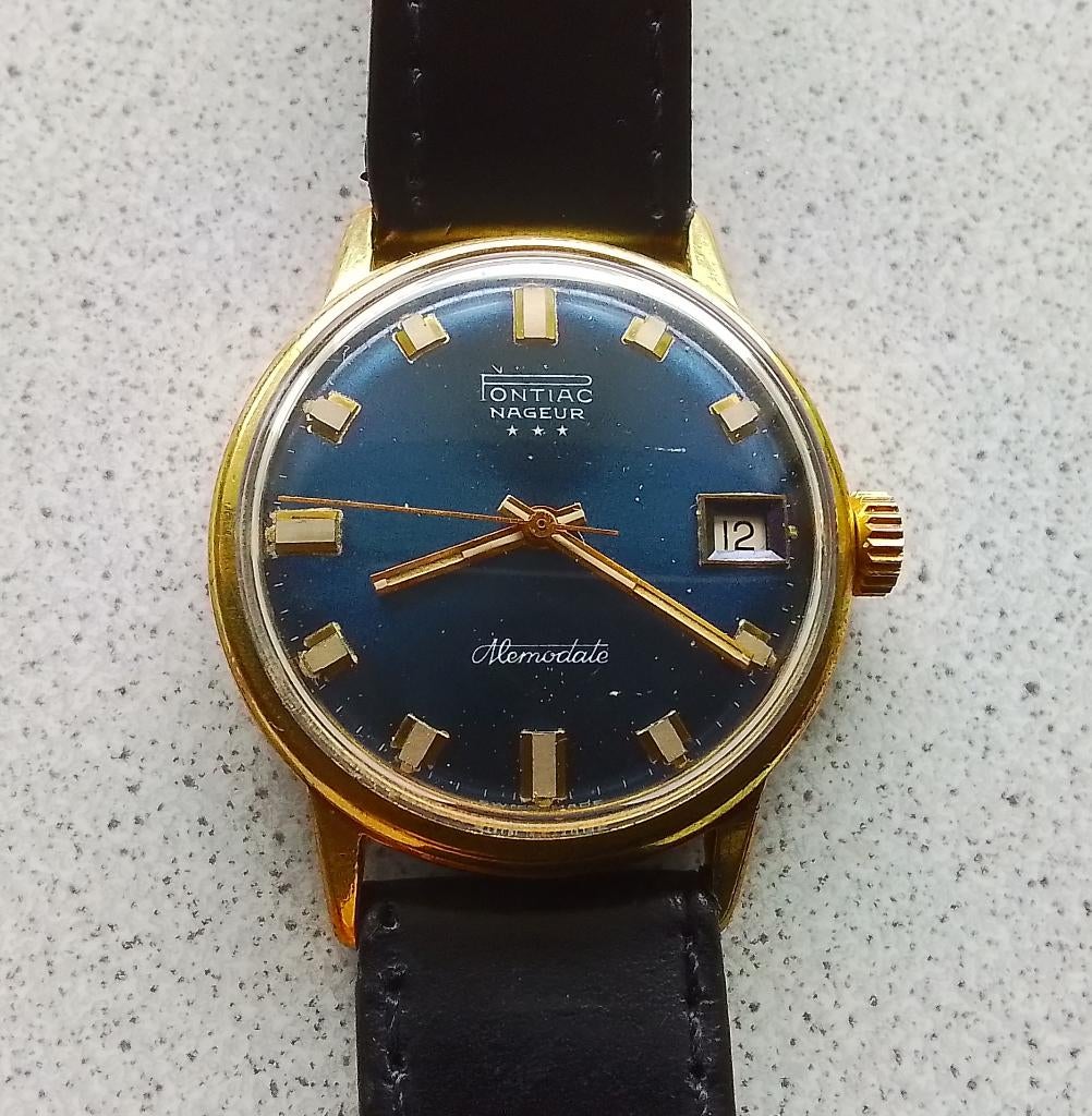 Pontiac Nageur Memodate vintage Zwitsers herenhorloge, Verzenden, Gebruikt