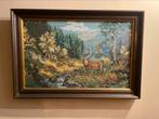 Vintage geborduurd schilderij “herten in het bos”, Antiek en Kunst, Kunst | Schilderijen | Klassiek, Ophalen