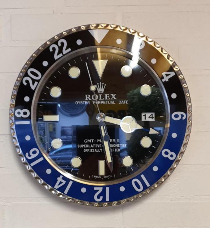 Wandklok Rolex GMT Master II type Batman 35cm RVS, Huis en Inrichting, Woonaccessoires | Klokken, Nieuw, Wandklok, Analoog, Ophalen of Verzenden