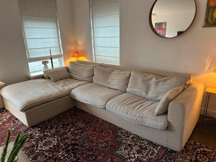 Linnen Hoekbank van Hoge Kwaliteit, Huis en Inrichting, Banken | Complete zithoeken, Zo goed als nieuw, Ophalen