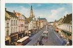 BREDA GROTE MARKT KERKTOREN AUTO'S TERRASSEN RODE STADSBUS 3, Verzamelen, Ophalen of Verzenden, 1960 tot 1980, Gelopen, Noord-Brabant