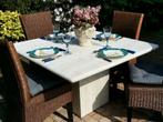 Robuust Italiaanse eettafel/tuintafel travertin Bagni Tivoli, Ophalen, Zo goed als nieuw, Eettafel