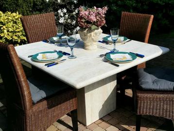 Robuust Italiaanse eettafel/tuintafel travertin Bagni Tivoli beschikbaar voor biedingen