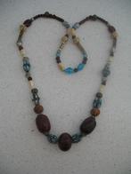 Ketting Zilverklr Hout ,Glas , Aqua Handels e.a. Kralen Vint, Ophalen of Verzenden, Overige materialen, Ketting